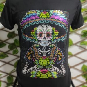 playera negra, con imagen día de muertos 001