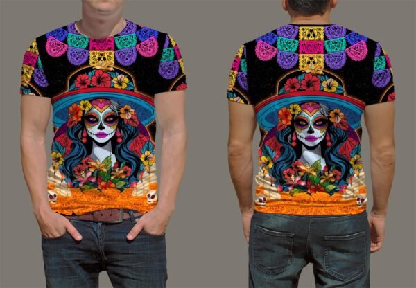 playera negra, con imagen día de muertos 010 (copia) (copia)